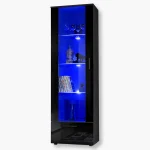 Alessandria Standing Glass-Door Cabinet, Black/Black LED Blue Lighting