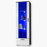 Alessandria Standing Cabinet, White/Black LED Blue Lighting
