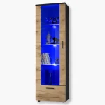 Standing display cabinet Alessandria, Wotan/black, LED lighting, blue