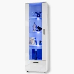 Alessandria, Floor-standing glass-door cabinet, white/white, LED lighting blue