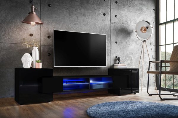 Merano TV Cabinet, Black/Black LED Lighting Blue - Image 2