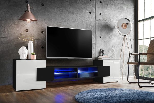 Merano TV Cabinet, Black/White LED Lighting Blue - Image 2