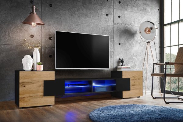 Merano TV Cabinet, Black/Wotan LED Lighting Blue - Image 2