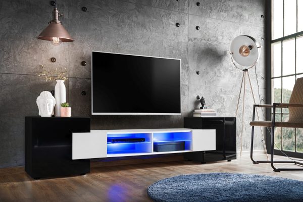 Merano TV Cabinet, Black/White LED Lighting Blue - Image 2