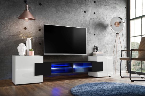 Merano TV Cabinet, White/Black LED Lighting Blue - Image 2