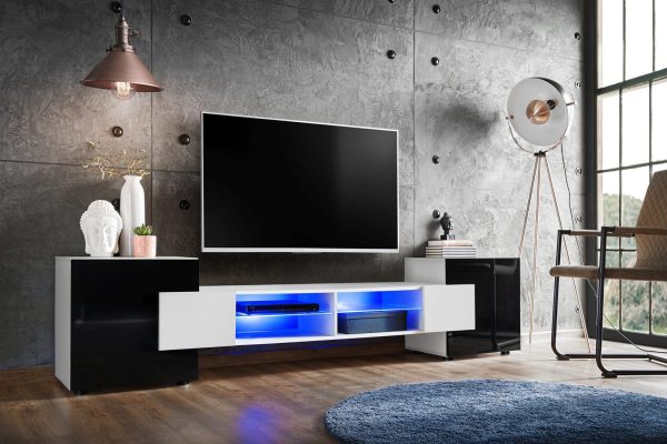 Merano TV Cabinet, White/Black LED Lighting Blue - Image 2