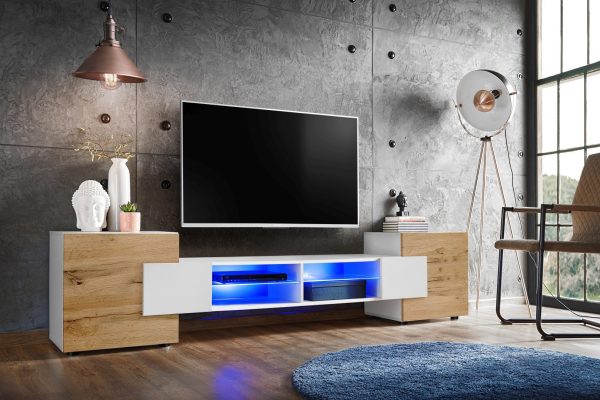 Merano TV Cabinet, White/Wotan LED Lighting Blue - Image 2