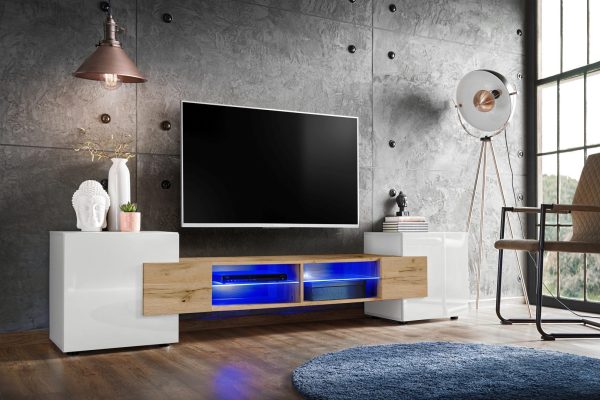 Merano TV Cabinet, White/Wotan LED Lighting Blue - Image 2
