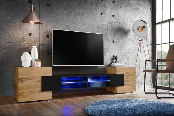 Merano TV Cabinet, Wotan/Black LED Lighting Blue - Image 2