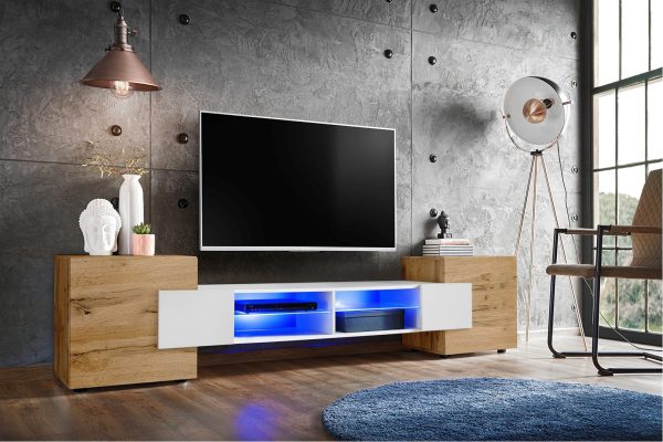 Merano TV Cabinet, Wotan/White LED Lighting Blue - Image 2