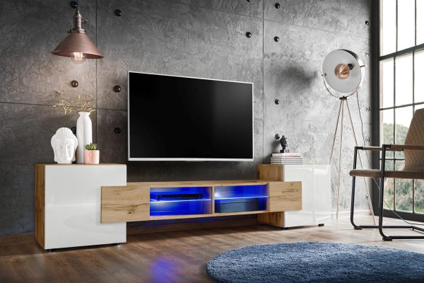Merano TV Cabinet, Wotan/White LED Lighting Blue - Image 2