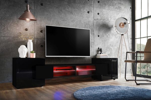 Merano TV Cabinet, Black/Black RGB LED Lighting - Image 2