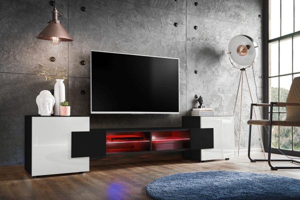 Merano TV Cabinet, Black/White RGB LED Lighting - Image 2