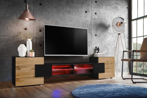 Merano TV Cabinet, Black/Wotan RGB LED Lighting - Image 2