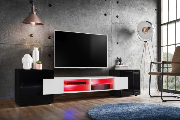 Merano TV Cabinet, Black/White RGB LED Lighting - Image 2