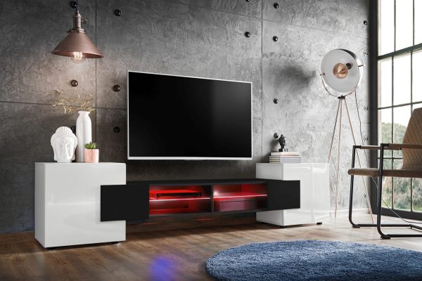 Merano TV Cabinet, White/Black RGB LED Lighting - Image 2