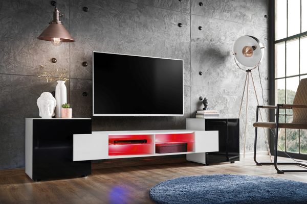 Merano TV Cabinet, White/Black RGB LED Lighting - Image 2