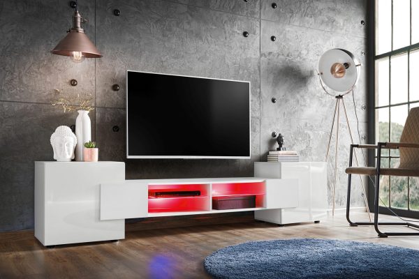 Merano TV Cabinet, White/White RGB LED Lighting - Image 2