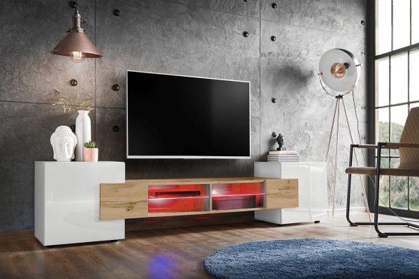 Merano TV Cabinet, White/Wotan RGB LED Lighting - Image 2