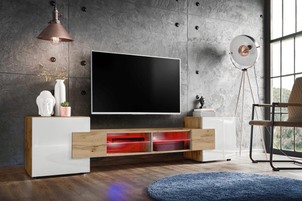 Merano TV Cabinet, Wotan/White RGB LED Lighting - Image 2