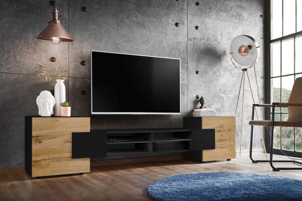 Merano TV Cabinet, Black/Wotan - Image 2