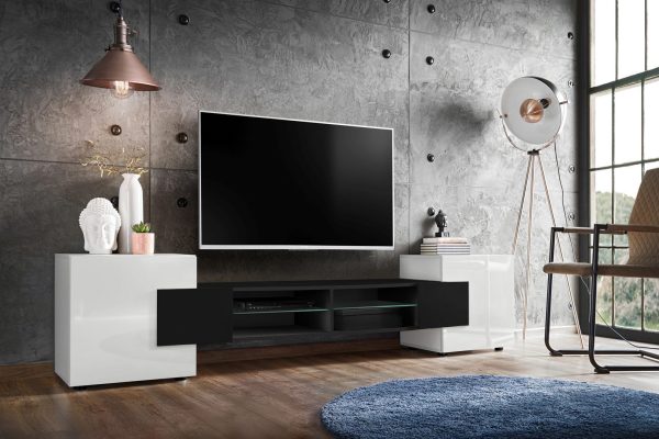 Merano TV Cabinet, White/Black - Image 2