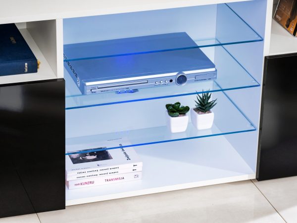 Urbino TV cabinet, white/black, blue LED lighting - Image 11