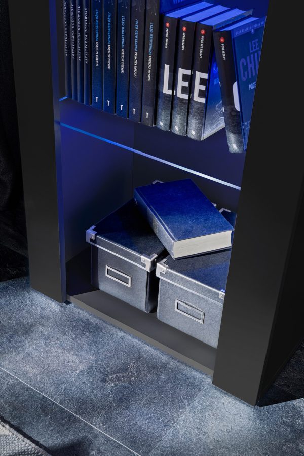 Tivoli Glass-Shelf Cabinet, Black/Black LED Lighting Blue - Image 5
