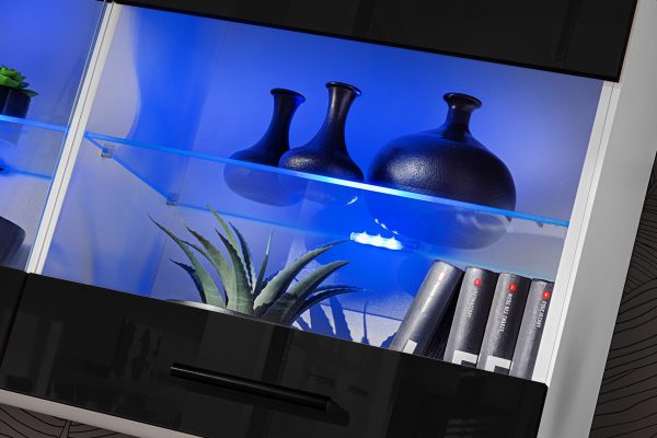 Savona Hanging Shelf Cabinet, Black/White RGB LED Lighting - Image 4