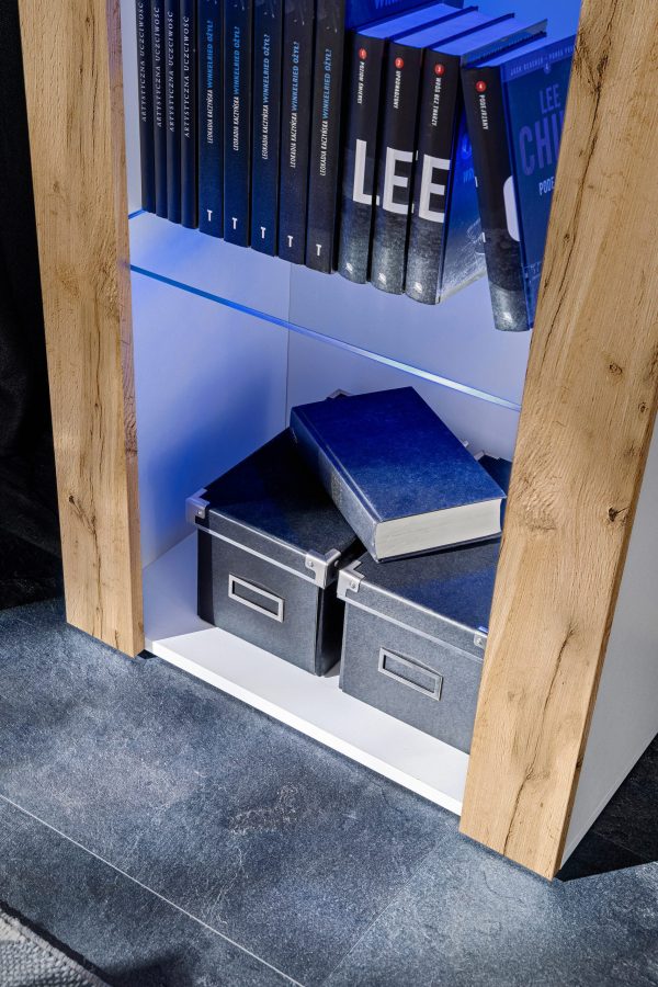 Tivoli Glass-Shelf Cabinet, Wotan/White LED Lighting Blue - Image 5