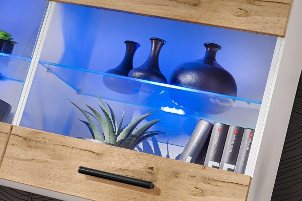 Savona Hanging Shelf Cabinet, Wotan/White RGB LED Lighting - Image 4