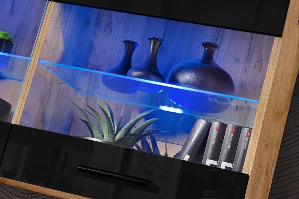 Savona Hanging Shelf Cabinet, Black/Wotan LED Blue Lighting - Image 4