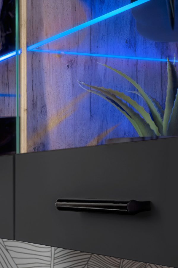 Savona Hanging Shelf Cabinet, Black/Wotan LED Blue Lighting - Image 5