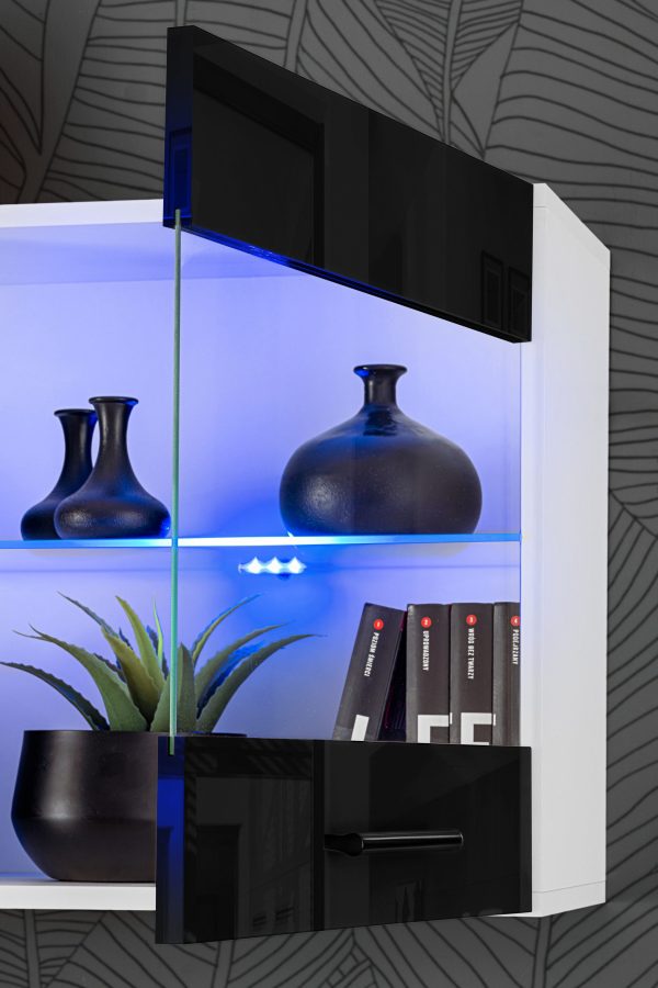 Savona Hanging Shelf Cabinet, Black/White RGB LED Lighting - Image 6