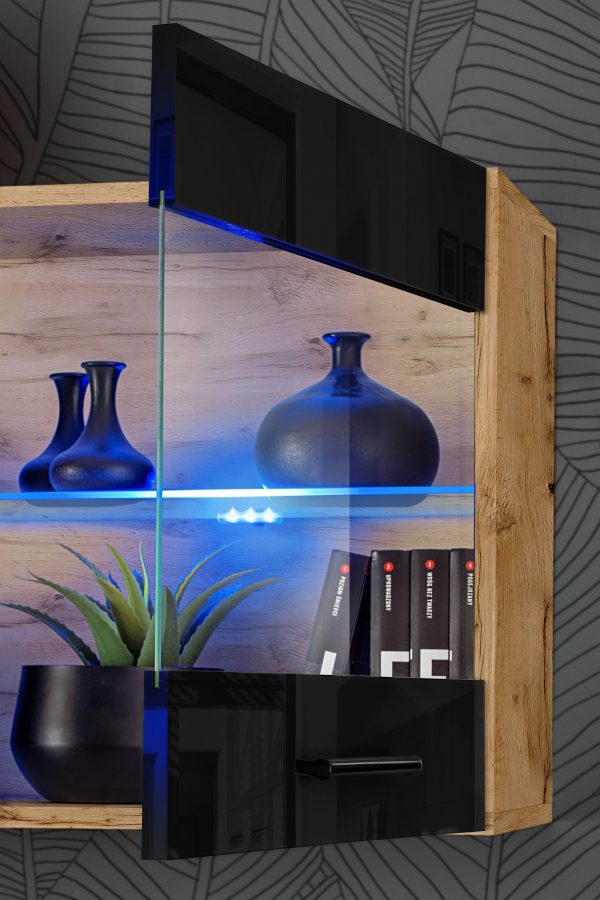 Savona Hanging Shelf Cabinet, Black/Wotan LED Blue Lighting - Image 6
