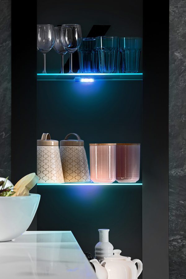 Tivoli Glass-Shelf Cabinet, Black/Black LED Lighting Blue - Image 6