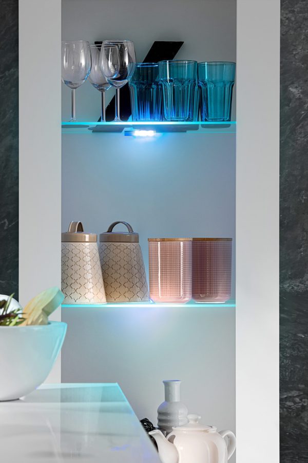 Tivoli Glass‑Shelf Cabinet, White/White RGB LED Lighting - Image 6