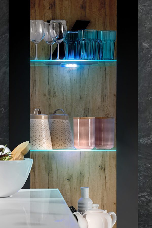 Tivoli Glass-Shelf Cabinet, Black/Wotan LED Lighting Blue - Image 6