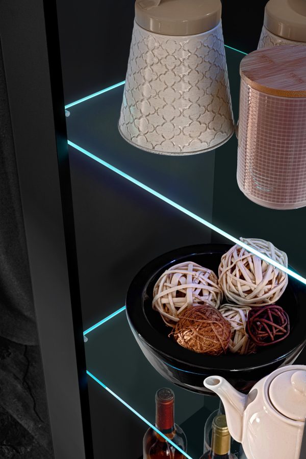 Tivoli Glass-Shelf Cabinet, Black/Black LED Lighting Blue - Image 7