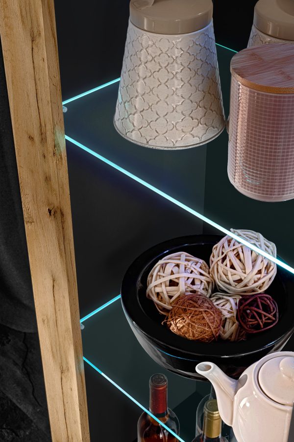 Tivoli Glass-Shelf Cabinet, Wotan/RGB LED Lighting Black - Image 7