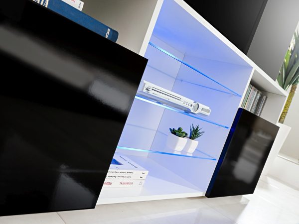 Urbino TV cabinet, white/black, blue LED lighting - Image 5
