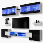 Foggia TV Furniture Set, Black/White LED Lighting Blue