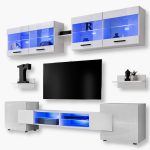 Foggia TV Furniture Set, White/White LED Lighting Blue