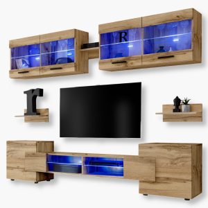 Foggia Furniture Set, Wotan/Wotan LED Lighting Blue