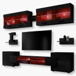 Foggia TV Furniture Set, Black/Black RGB LED Lighting