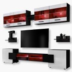 Foggia TV Furniture Set, White/Black RGB LED Lighting