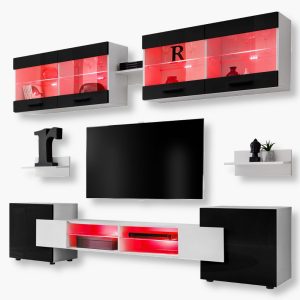 Foggia TV furniture set, black/white RGB LED lighting