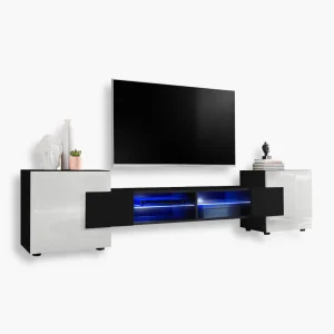 Merano TV Cabinet, Black/White LED Lighting Blue