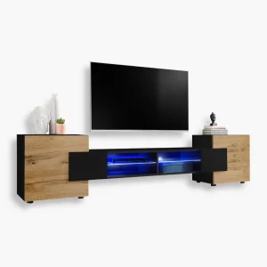 Merano TV Cabinet, Black/Wotan LED Lighting Blue