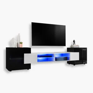 Merano TV Cabinet, Black/White LED Lighting Blue
